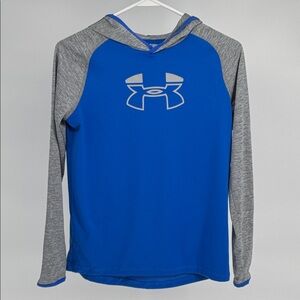 Under Armour heatgear boys blue long sleeve t-shirt hoodie size youth L.
